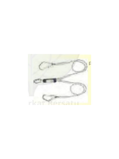 1390398 Twin leg shock absorbing rope lanyard with one carabiner and two scaffold hooks